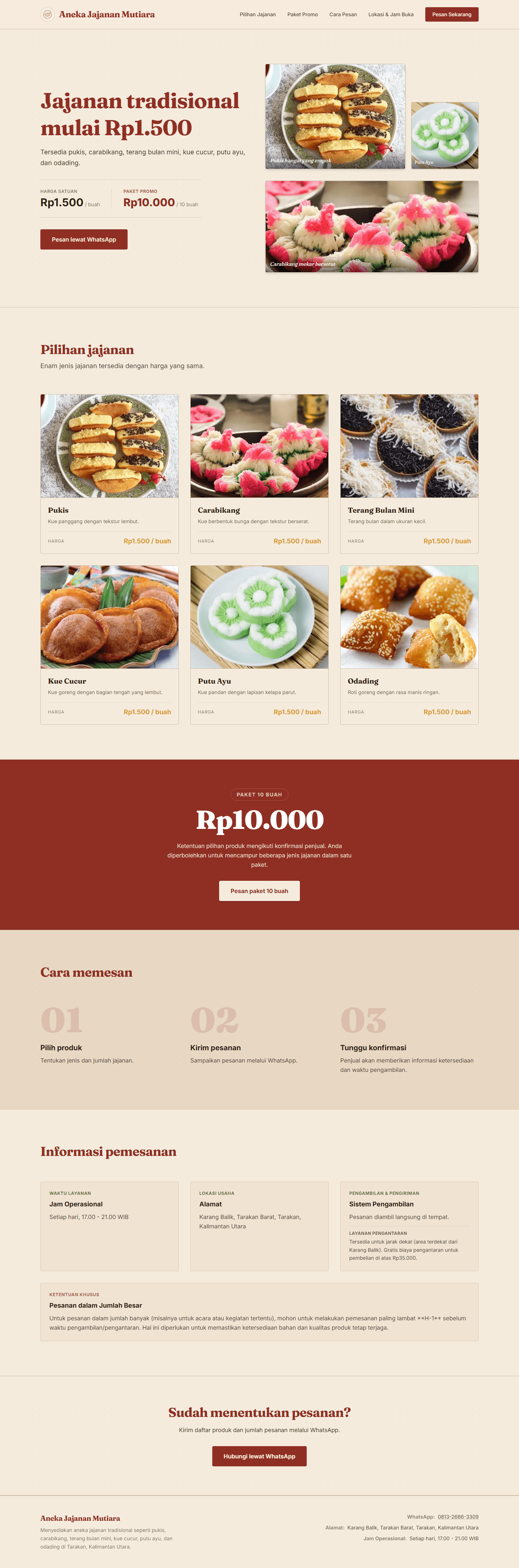 Screenshot desktop website Aneka Jajanan Mutiara.